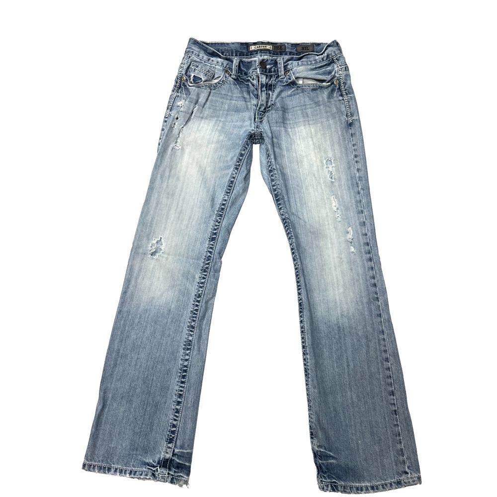 Buckle BKE Carter Jeans  31L Blue Denim Distressed Low Rise Bootcut Leg work